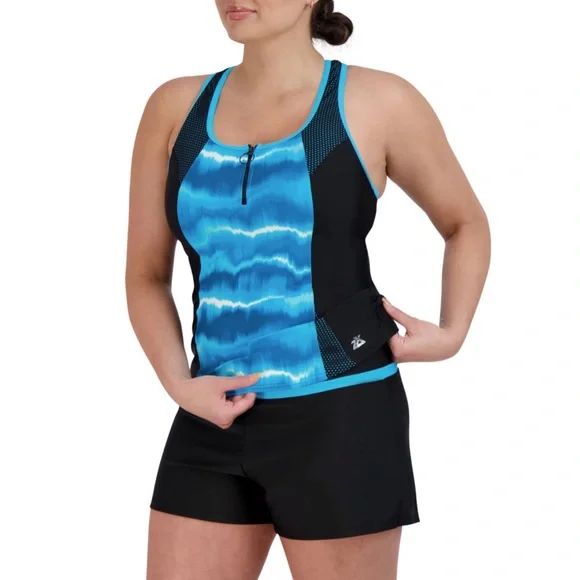 ZeroXposur Scuba style Tankini Top and Swim Short, Pacific(shade of teal)